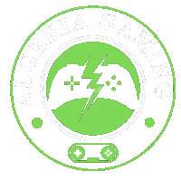 a green and white logo for algeria gaming with a lightning bolt in the center