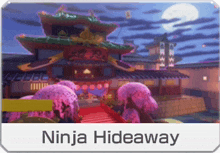 a picture of a ninja hideaway with cherry blossoms in the background