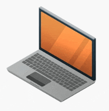 an isometric illustration of a laptop with a orange screen