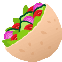 a pita bread with tomatoes , cucumbers and onions in it