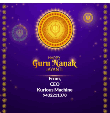 a poster that says happy guru nanak jayanti from ceo kurious machine 943221138