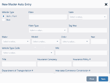 a screenshot of the new master auto entry screen