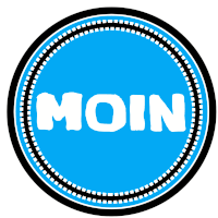 a blue circle with the word moin written inside of it