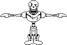 a pixel art drawing of papyrus from undertale with his arms outstretched and boots .