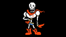 a pixel art drawing of papyrus with a scarf around his neck