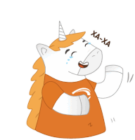 a cartoon of a unicorn wearing an orange shirt that says " xa-xa "