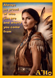 a picture of a native american woman with feathers on her shoulder