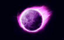 a purple planet is surrounded by a pink ring