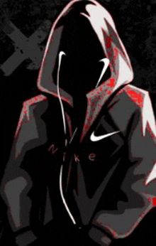 a drawing of a person wearing a nike hoodie with a bloody face .