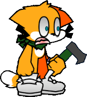 a cartoon fox is holding a hammer in his hand