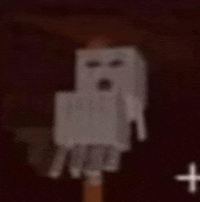 a ghost is standing on a wooden stick in a dark room .