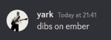 a blurred image of a man playing a guitar with the words " yark today at 21:41 dibs on ember "