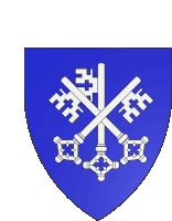 a blue coat of arms with two crossed keys on it