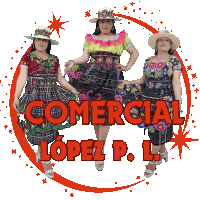 a logo for comercial lopez p. l. shows three women in traditional dresses