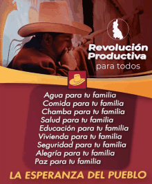 a poster with a man wearing a cowboy hat and the words revolucion productiva para todos