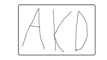 the letters akd are drawn in a rectangle on a white background