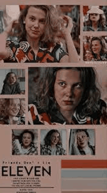 a collage of pictures of eleven from stranger things