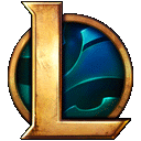 the league of legends logo is a gold letter l in a circle with a blue background .