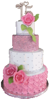 a pink and white cake with roses and a number 15 on top