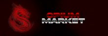 a logo for opium market with a red dragon on a black background