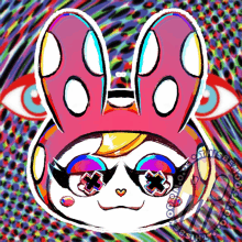 a colorful drawing of a rabbit with a crown on her head