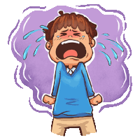 a cartoon of a boy crying with tears coming out of his mouth