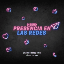 a neon sign that says diseño presencia en las redes