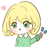 a drawing of a girl with blonde hair and green eyes