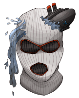 a cartoon drawing of a ski mask with a ship on it