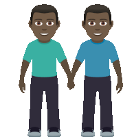 a couple of cartoon characters holding hands with one wearing a blue shirt