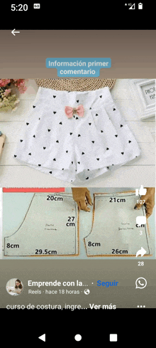 a screenshot of a sewing pattern for shorts with hearts on them