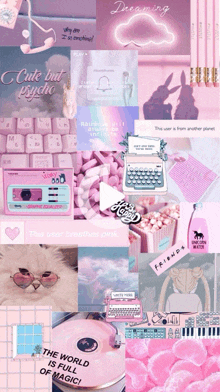 a collage of pink and blue images with the words cute but psycho in the middle