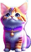 a cat with a purple collar and a bell