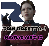 a woman with the words join rosetta mayflys ain t it