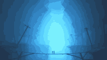 a couple standing on a tightrope in a dark tunnel