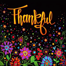 a colorful painting with the word thankful on it