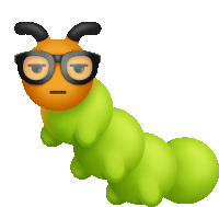 a cartoon caterpillar wearing glasses has an angry face on its face