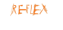 a white background with the word reflex in orange