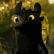 toothless from how to train your dragon looks at the camera with a serious look on his face