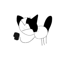 a black and white drawing of a cat with a camera attached to its tail .