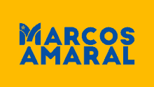 a yellow background with the words marcos amaral in blue letters