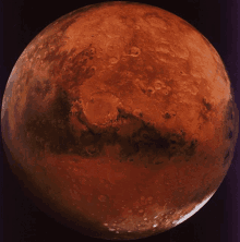 a close up of a red planet with a purple background