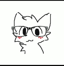 a black and white drawing of a cat wearing glasses and making a face .