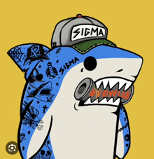 a cartoon of a shark wearing a sigma hat