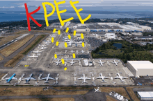 an aerial view of an airport with the word kpee written in red