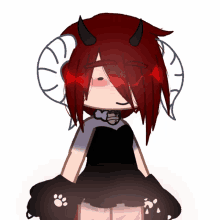 a girl with red hair and horns is wearing a black dress