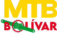 a yellow and red logo for mtb bolivar with a green crank