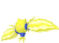 a cartoon drawing of a yellow and blue monster with a white background