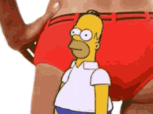 homer simpson is standing in front of a woman 's butt .