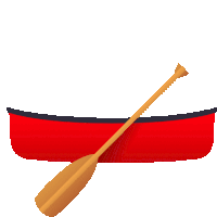 a red canoe with a wooden paddle attached